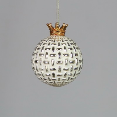 Bombka biała z królewską koroną - ozdoba świąteczna