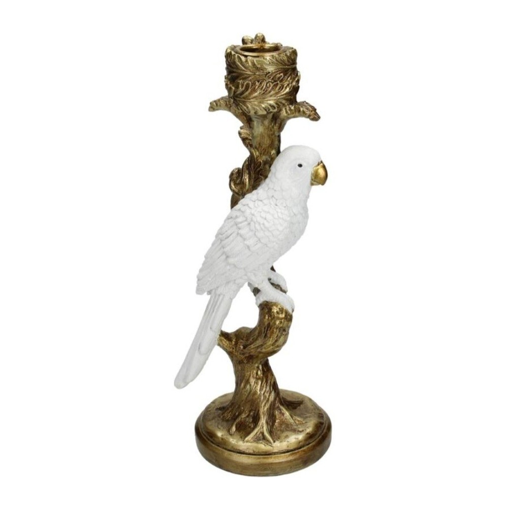 Świecznik złoty z białą papugą 26 cm