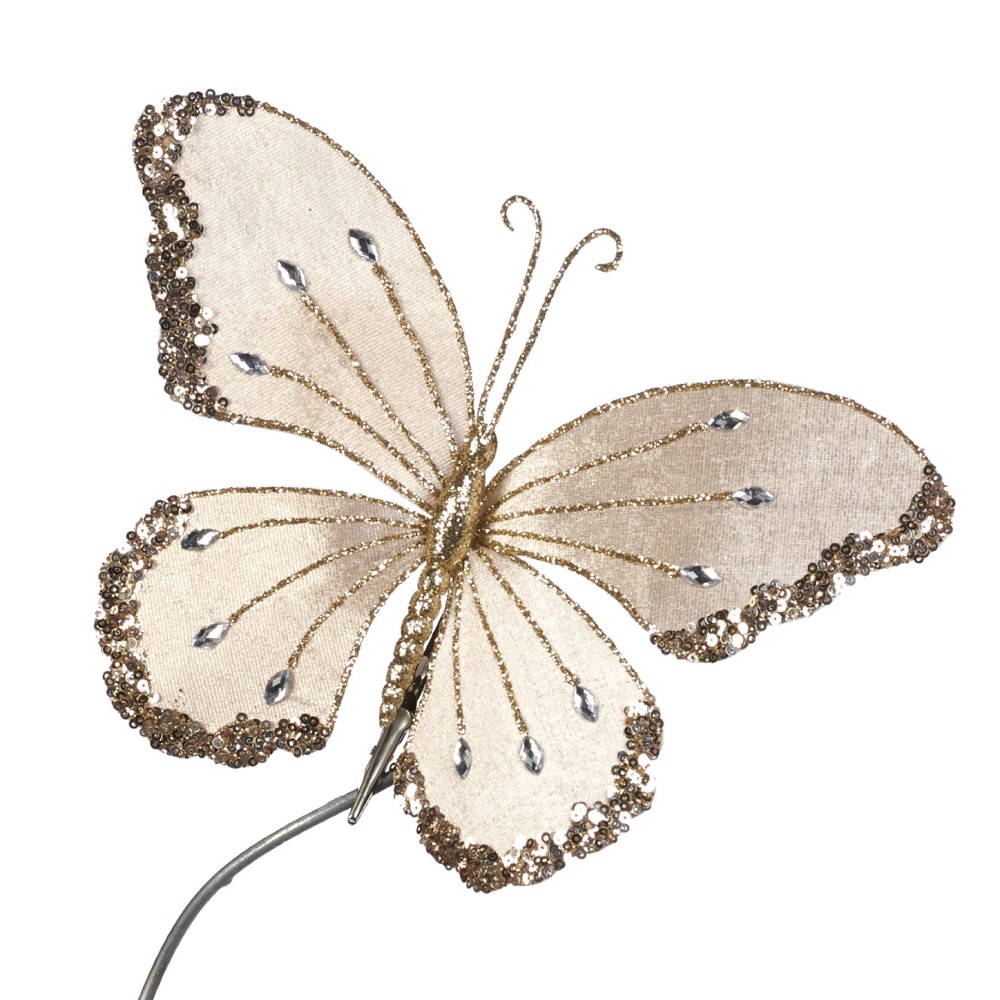 Motyl na choinkę kremowo - szampański 22 cm