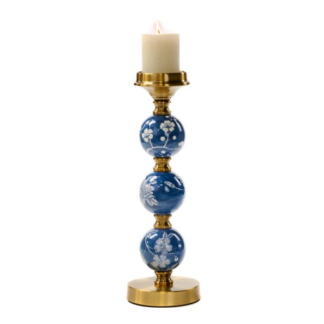 Świecznik z porcelany niebiesko - złoty 40 cm