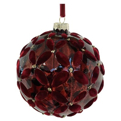 Bombka szklana burgundowa kwiaty 10 cm