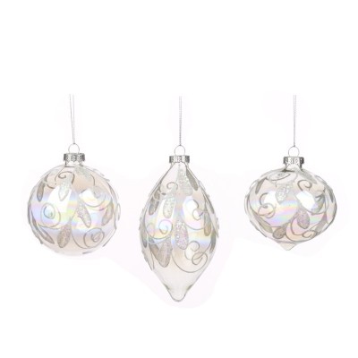 Bombka szklana biała iridescent okrągła 8 cm