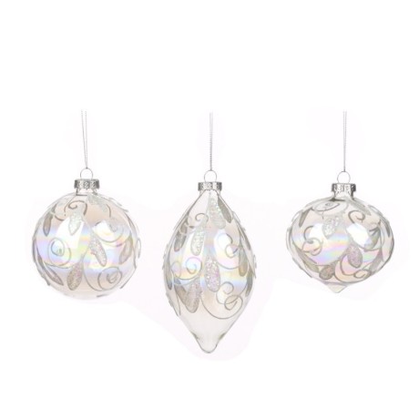 Bombka szklana biała iridescent okrągła 8 cm