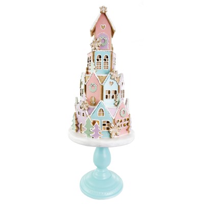 Domek LED piernikowy pastelowy candy na nodze 59 cm