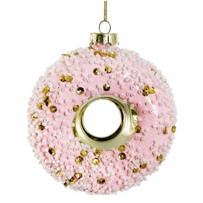 Zawieszka na choinkę szklana donut różowy 10 cm