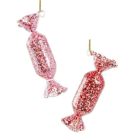 Zawieszka na choinkę szklana cukierek czerwony brokatowy 10 cm