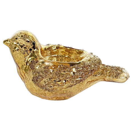 Świecznik szklany złoty ptaszek 14 cm