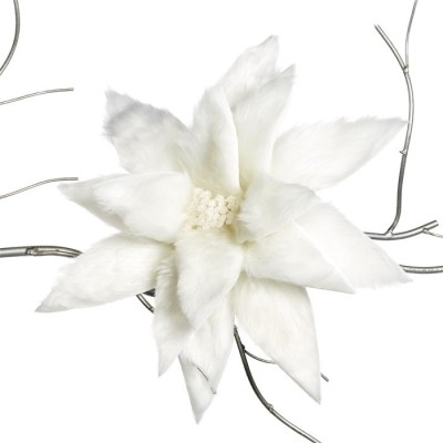 Poinsettia na choinkę biała futrzana 34 cm