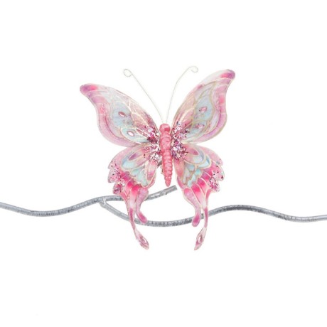 Motyl na choinkę różowy 19 cm