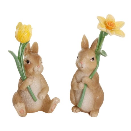 Zając wielkanocny brązowy z tulipanem 18 cm