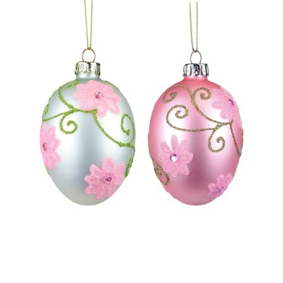 Szklane jajka zawieszki z kwiatami 9 cm zestaw 2 szt.