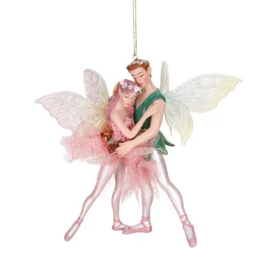 Figurka na choinkę para elfów różowo - zielona 14 cm