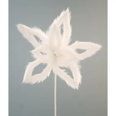 Kwiat na choinkę biały futrzany 77 cm