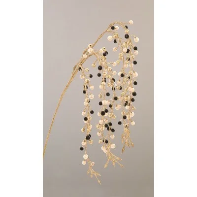 Gałązka ozdobna perełkowa biało - czarno - złota 60 cm