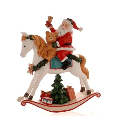 Koń na biegunach ze Świętym Mikołajem figurka 35 cm