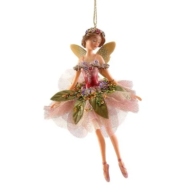 Figurka na choinkę wróżka zielono - różowa 16 cm
