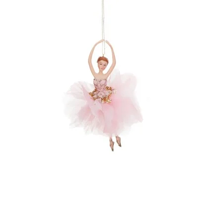 Baletnica na choinkę różowa w złotych baletkach 18 cm