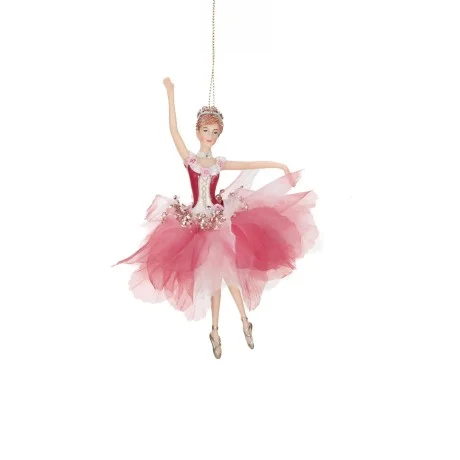Baletnica na choinkę różowo - burgundowa w złotych baletkach 18 cm
