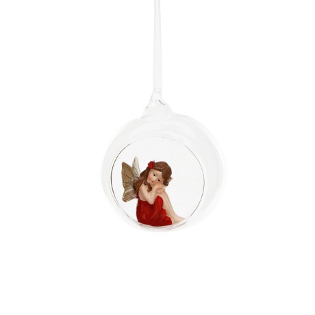 Figurka na choinkę wróżka czerwona w szklanej kuli 9 cm