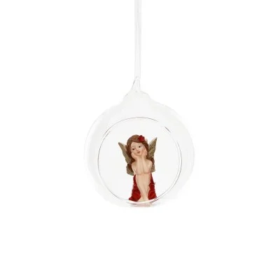 Figurka na choinkę wróżka czerwona w szklanej otwartej kuli 9 cm