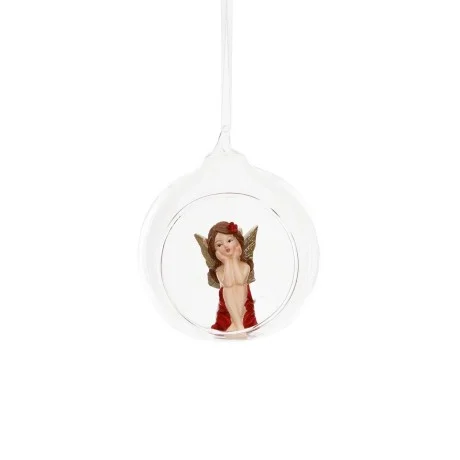 Figurka na choinkę wróżka czerwona w szklanej otwartej kuli 9 cm