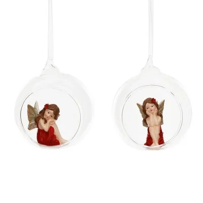 Figurka na choinkę wróżka czerwona w szklanej otwartej kuli 9 cm