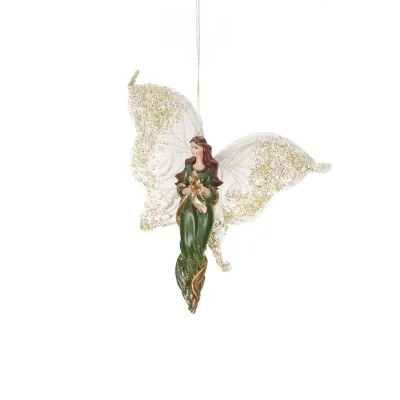 Motyl na choinkę zielony z dużymi białymi skrzydłami 18 cm