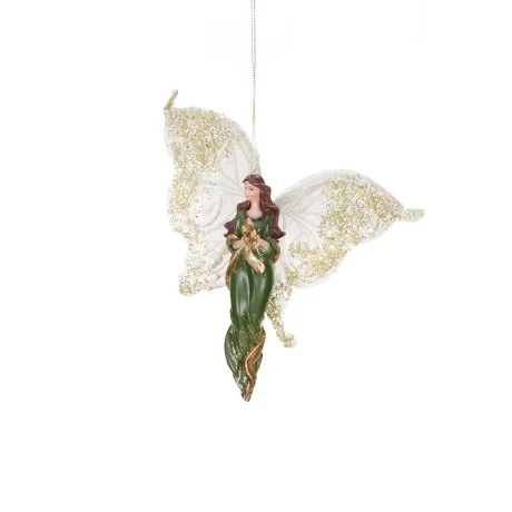 Motyl na choinkę zielony z dużymi białymi skrzydłami 18 cm