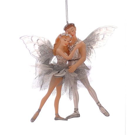 Figurka na choinkę para elfów szaro - srebrna 14 cm