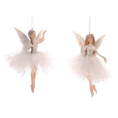 Figurka na choinkę wróżka biała z warkoczem 14 cm