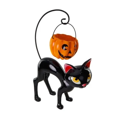Figurka na Halloween czarny kot z dynią 67 cm