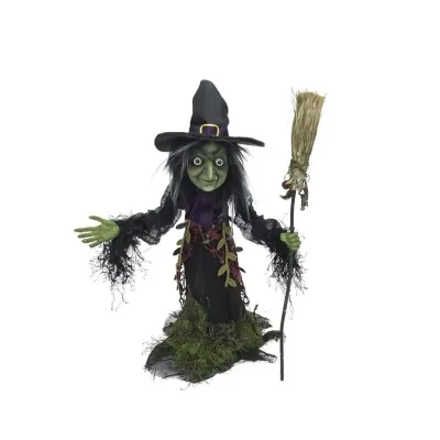 Figurka na Halloween czarownica z miotłą 33 cm