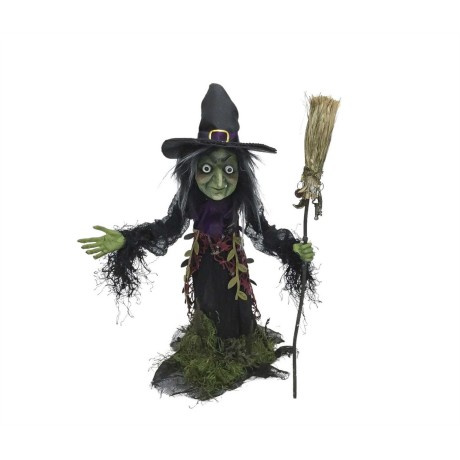 Figurka na Halloween czarownica z miotłą 33 cm