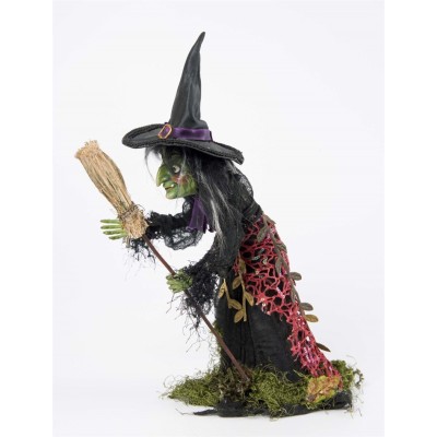 Figurka na Halloween czarownica z miotłą 33 cm