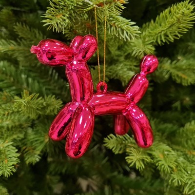 Zawieszka na choinkę różowa - balonowy piesek 12 cm