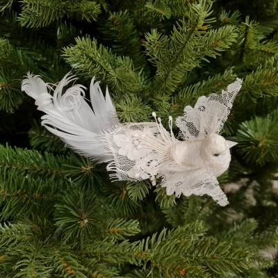 Ozdoba choinkowa - biały ptaszek z koronką
