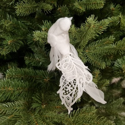 Ozdoba choinkowa - biały ptaszek z gipiurą
