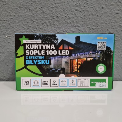 Kurtyna sople 100 Led z efektem błysku zimny biały