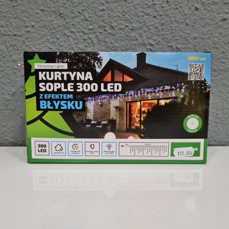 Kurtyna 300 Led, z efektem błysku zimny biały