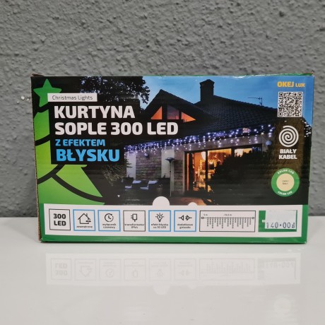 Kurtyna sople 300 Led z efektem błysku ciepły biały