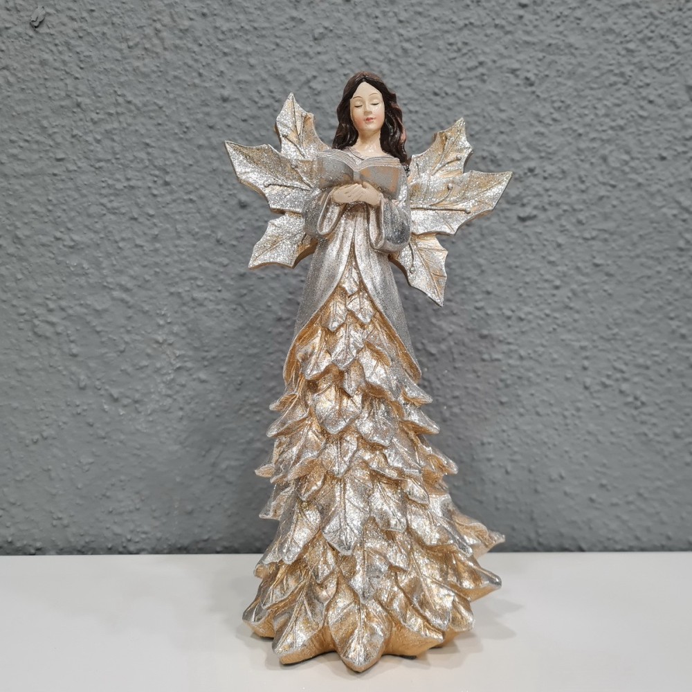 Figurka świąteczna - anioł szampański liście 28 cm