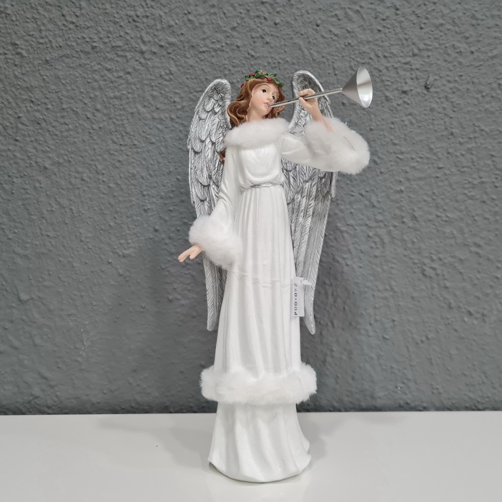 Figurka świąteczna - anioł biało - srebrny 32 cm