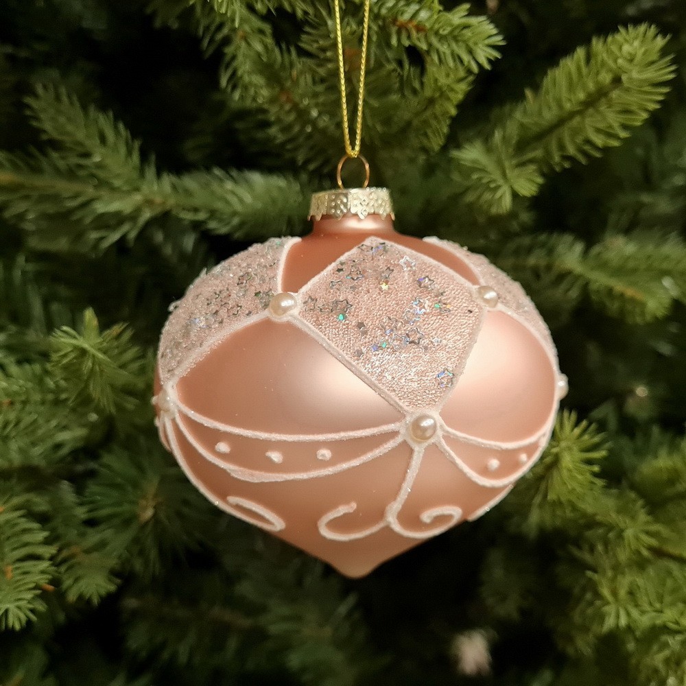 Bombka choinkowa szklana różowo - biała 10 cm Bombka choinkowa szklana różowo - biała 10 cm