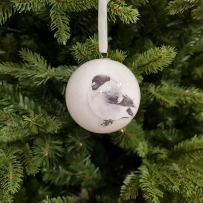 Bombka choinkowa nietłukąca biała z ptakiem 8 cm
