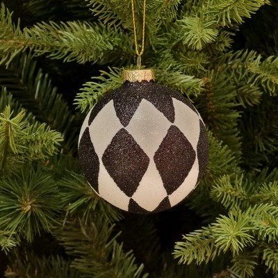 Bombka choinkowa szklana biało - czarna w romby 8 cm