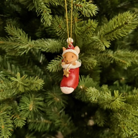 Zawieszka na choinkę - myszka w skarpecie 6 cm
