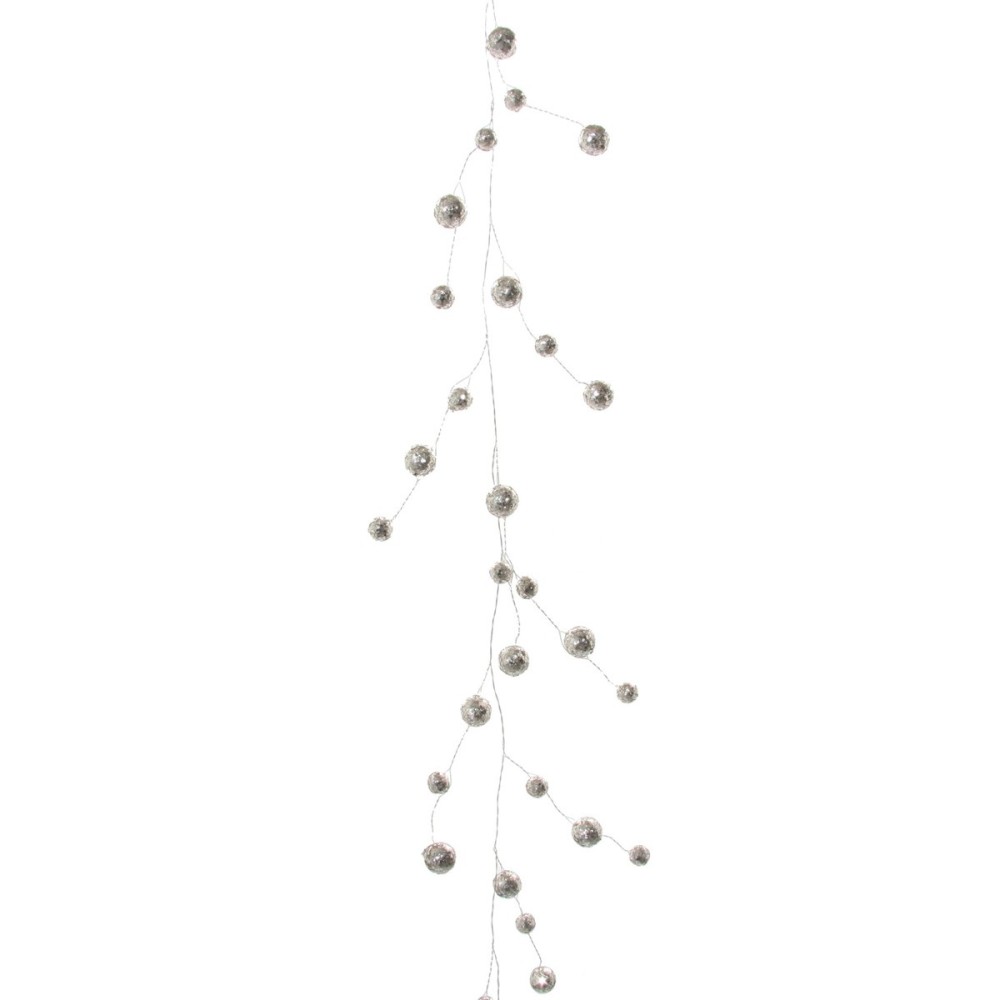 Łańcuch na choinkę srebrny kuleczki brokatowe 180 cm