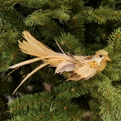 Ptak na choinkę złoty 18 cm
