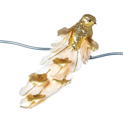 Ptak na choinkę z długim ogonem złoty 34 cm