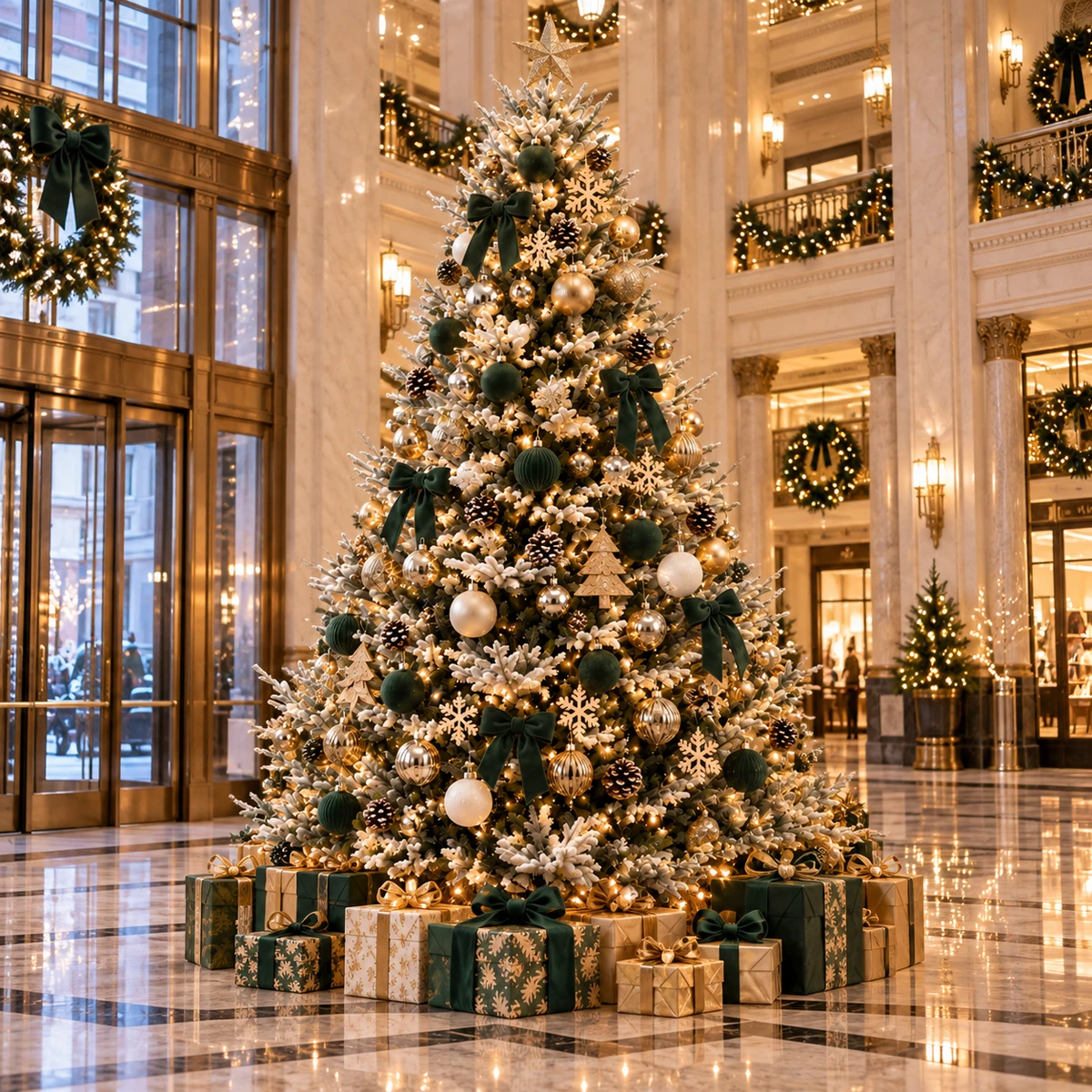 choinka sztuczna ośnieżona do hotelu aranżacja
